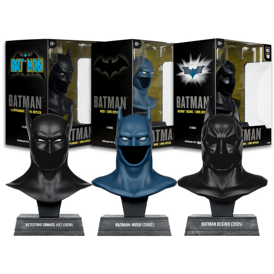 batman 1st appearancehushbatman begins 13 scale cowl replicas wave 2 bundle 3