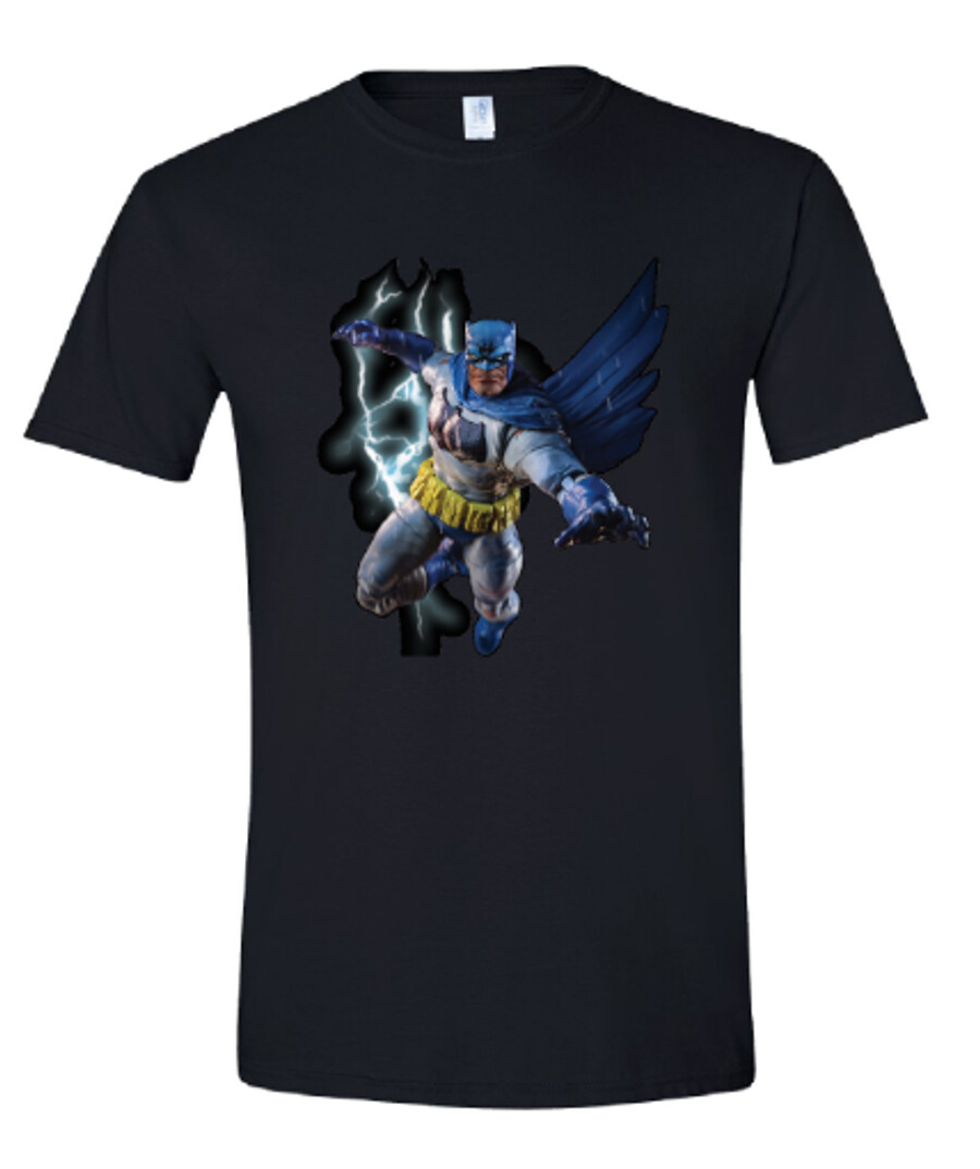 batman battle damage the dark knight returns t-shirt black dc multiverse mts exclusive