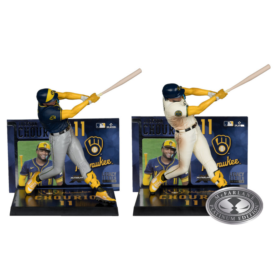 jackson chourio milwaukee brewers mlb bundle 2 regular and platinum chase 7 figures mcfarlanes sportspicks
